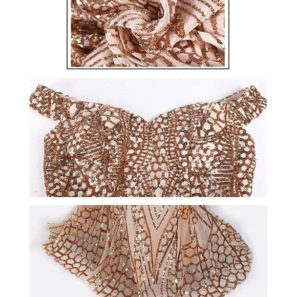 Women's Off Shoulder Sequined Evening Party Maxi Dress for Prom Bridesmaids - Picture 7 of 12